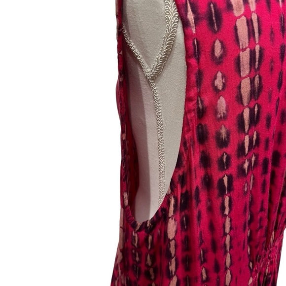 Soft Surroundings Tie Dye Flowy Dress Sz 3X 100% Rayon Asymmetrical Cinched Back - Picture 10 of 13